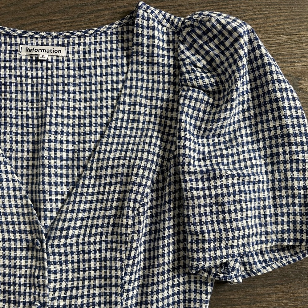 REFORMATION Linen Gingham Check Puff - Picture 2 of 3